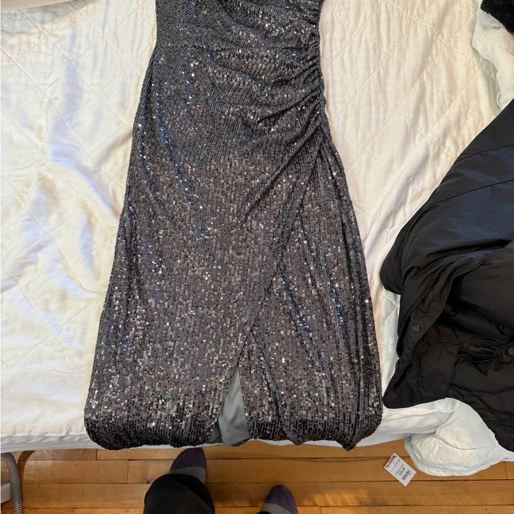 Laundry By Shelli Segal Spaghetti Strap Dress in Black and Silver Sequins